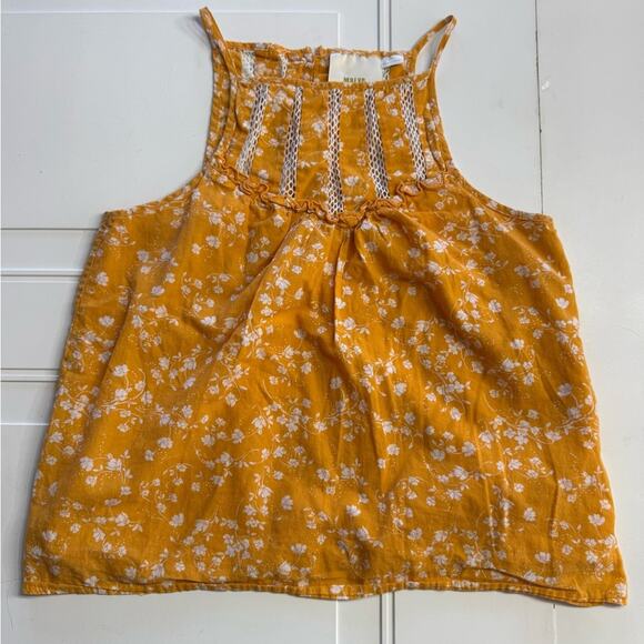 Anthropologie Tops - Anthropologie Maeve Martell Yellow Floral Mesh High Neck Tank Top Blouse Size S